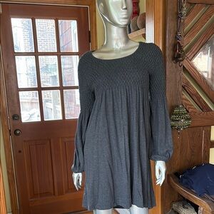 Gray Smocked Yoke Long Sleeve Women's Dress